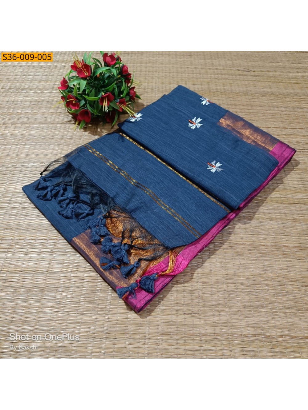 Fancy Slub Khadi Embroidery Saree