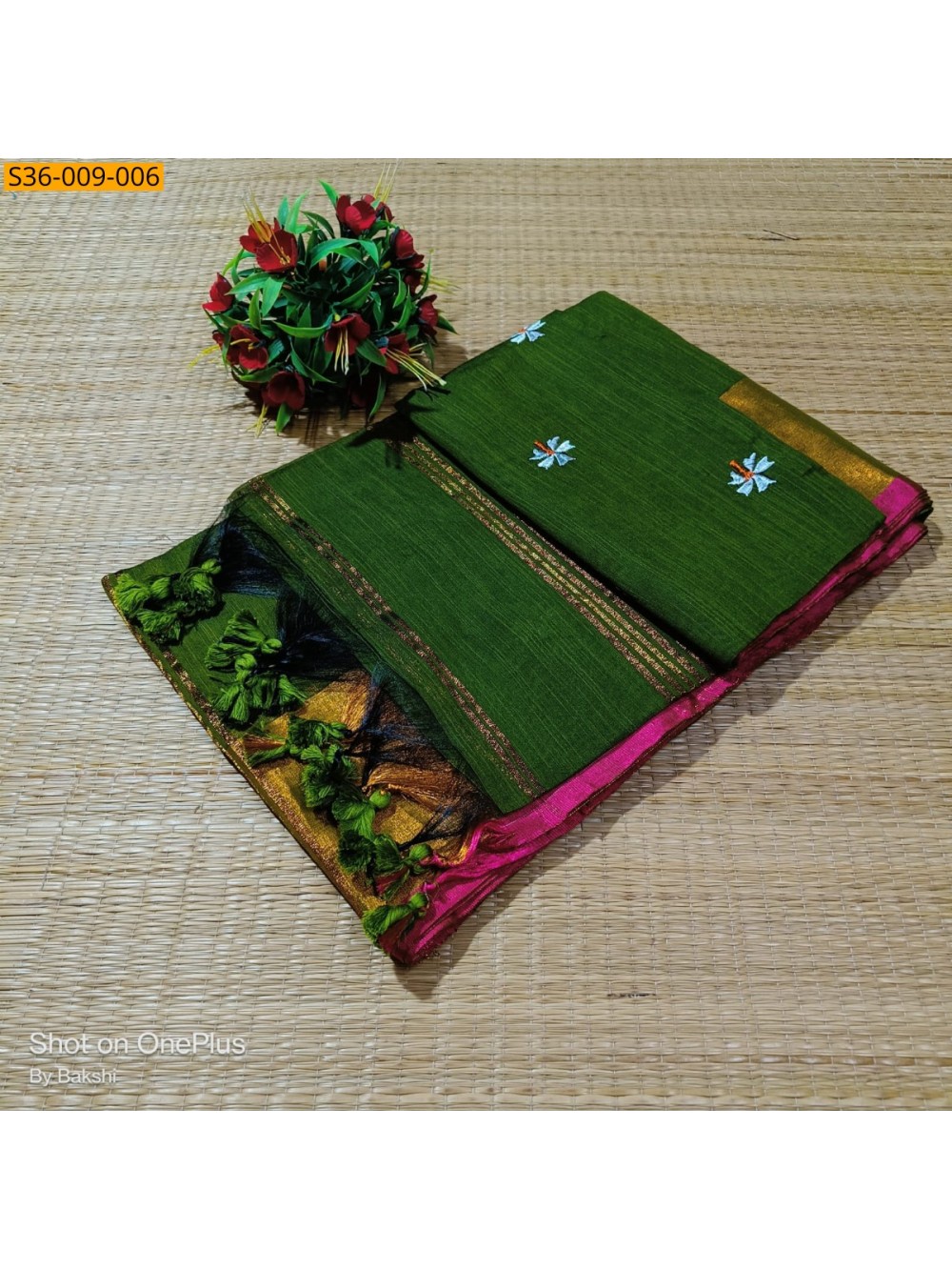 Fancy Slub Khadi Embroidery Saree