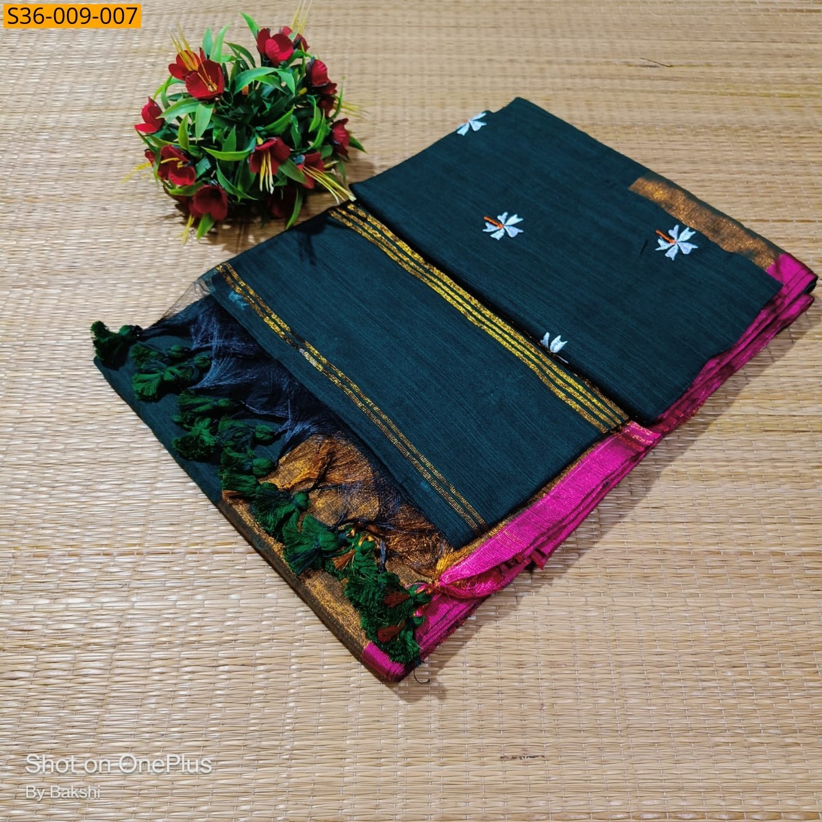 Morpitch Fancy Slub Khadi Embroidery Saree