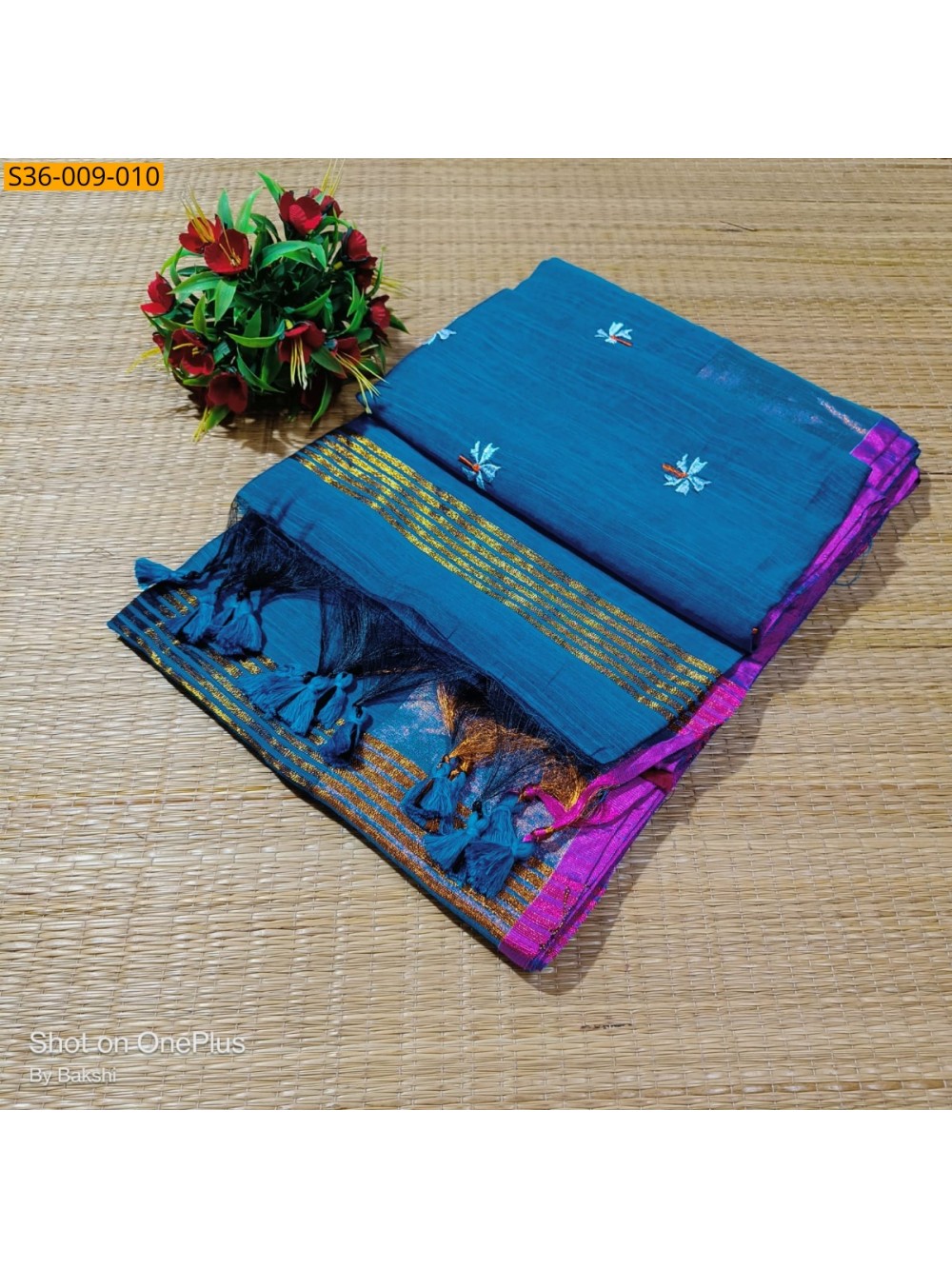 Fancy Slub Khadi Embroidery Saree