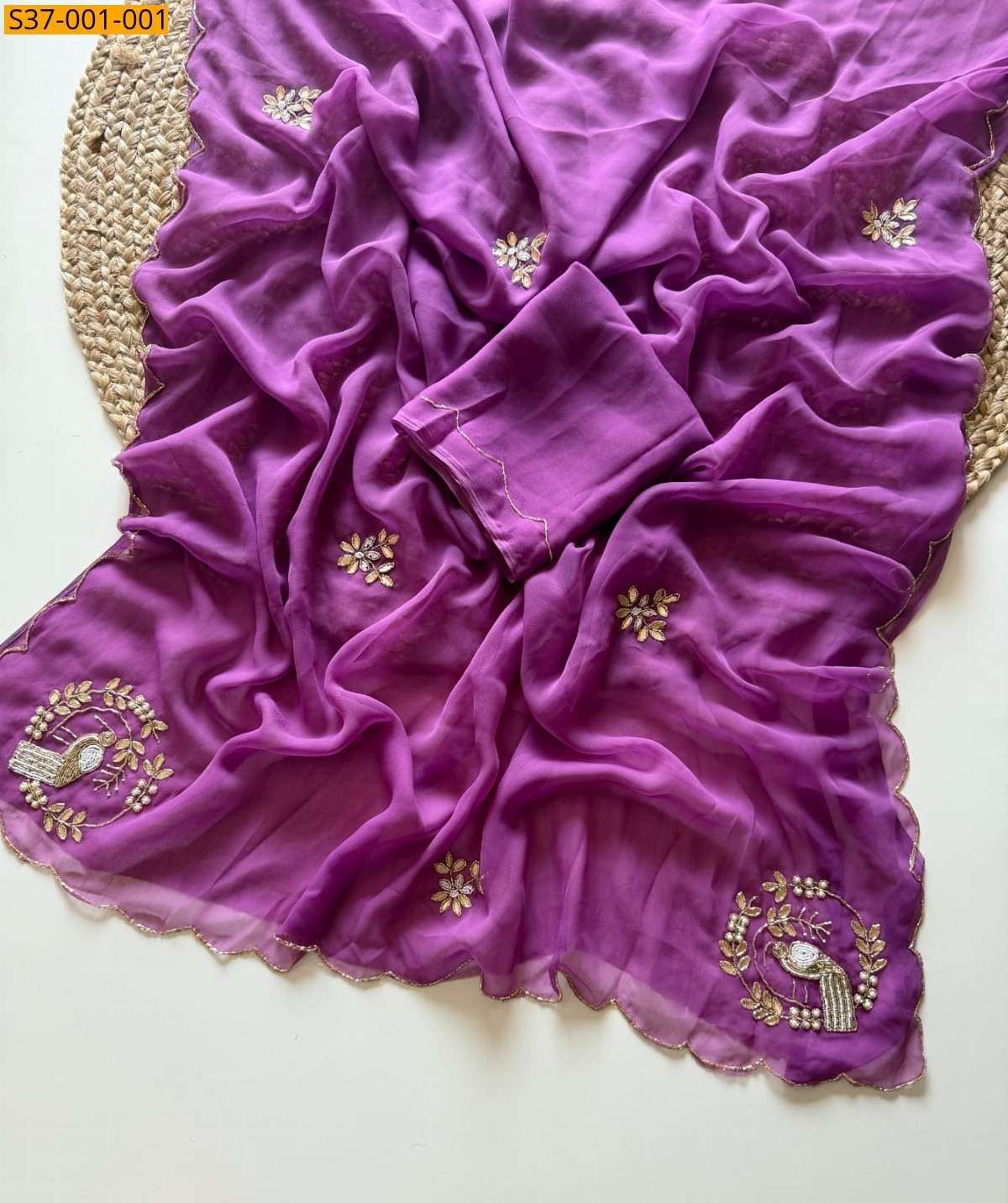 Magenta Fancy Georgette handwork Sarees