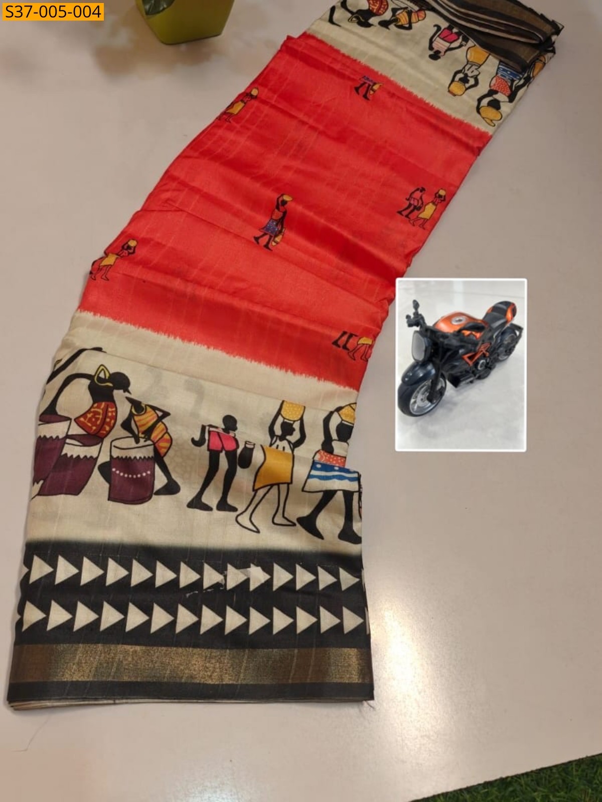 Orange Fancy Mulmul Cotton Saree