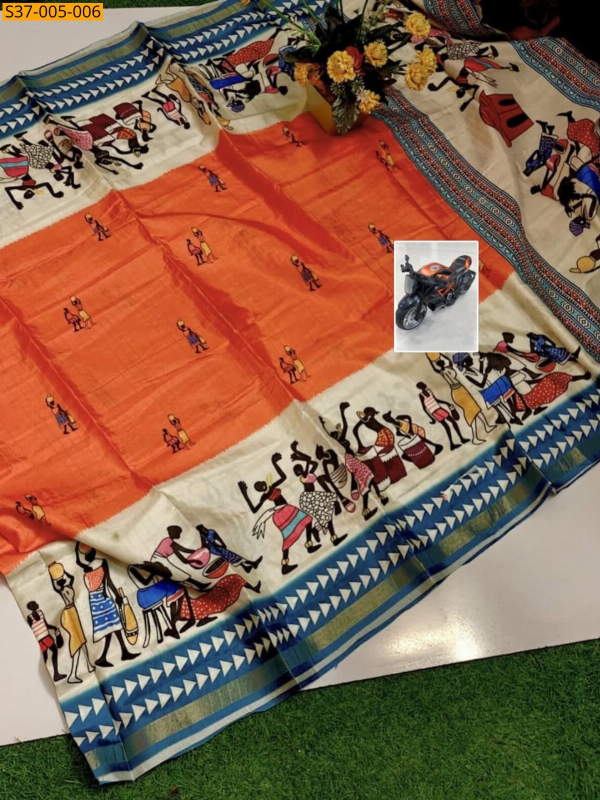 Orange Fancy Mulmul Cotton Saree
