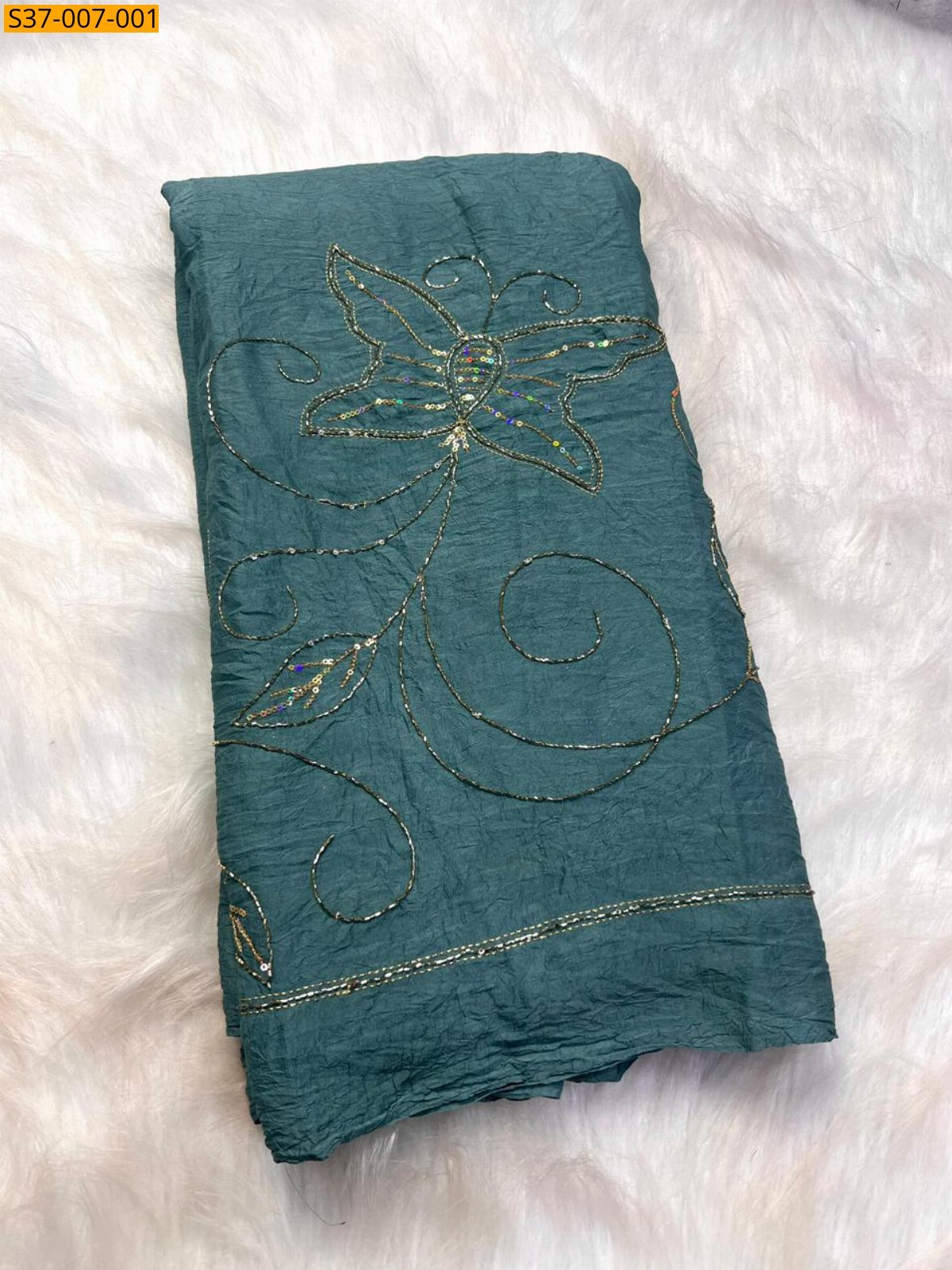 Deep Sea Green Fancy Soft Crush Silk Sarees