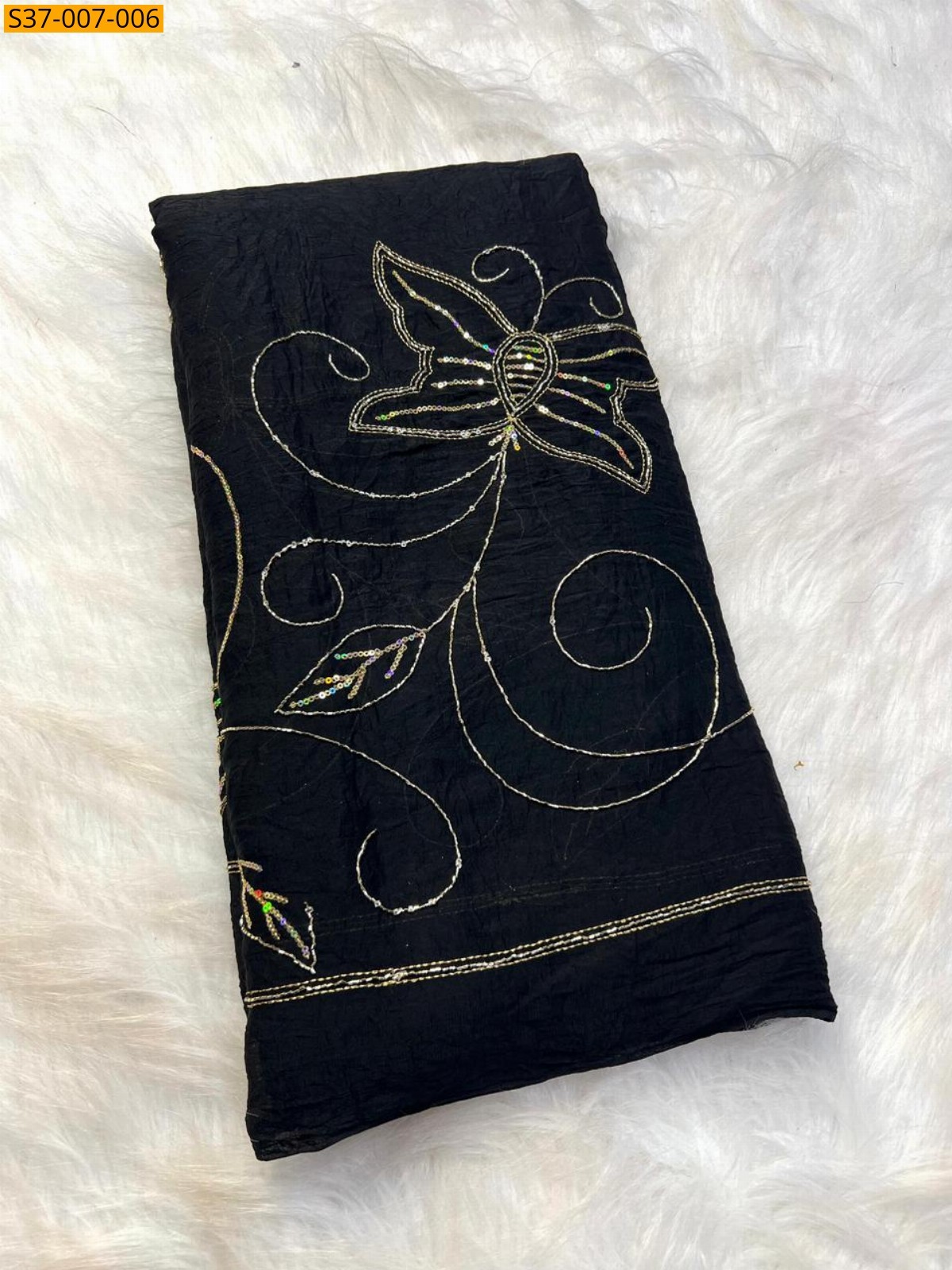 Black Fancy Soft Crush Silk Sarees