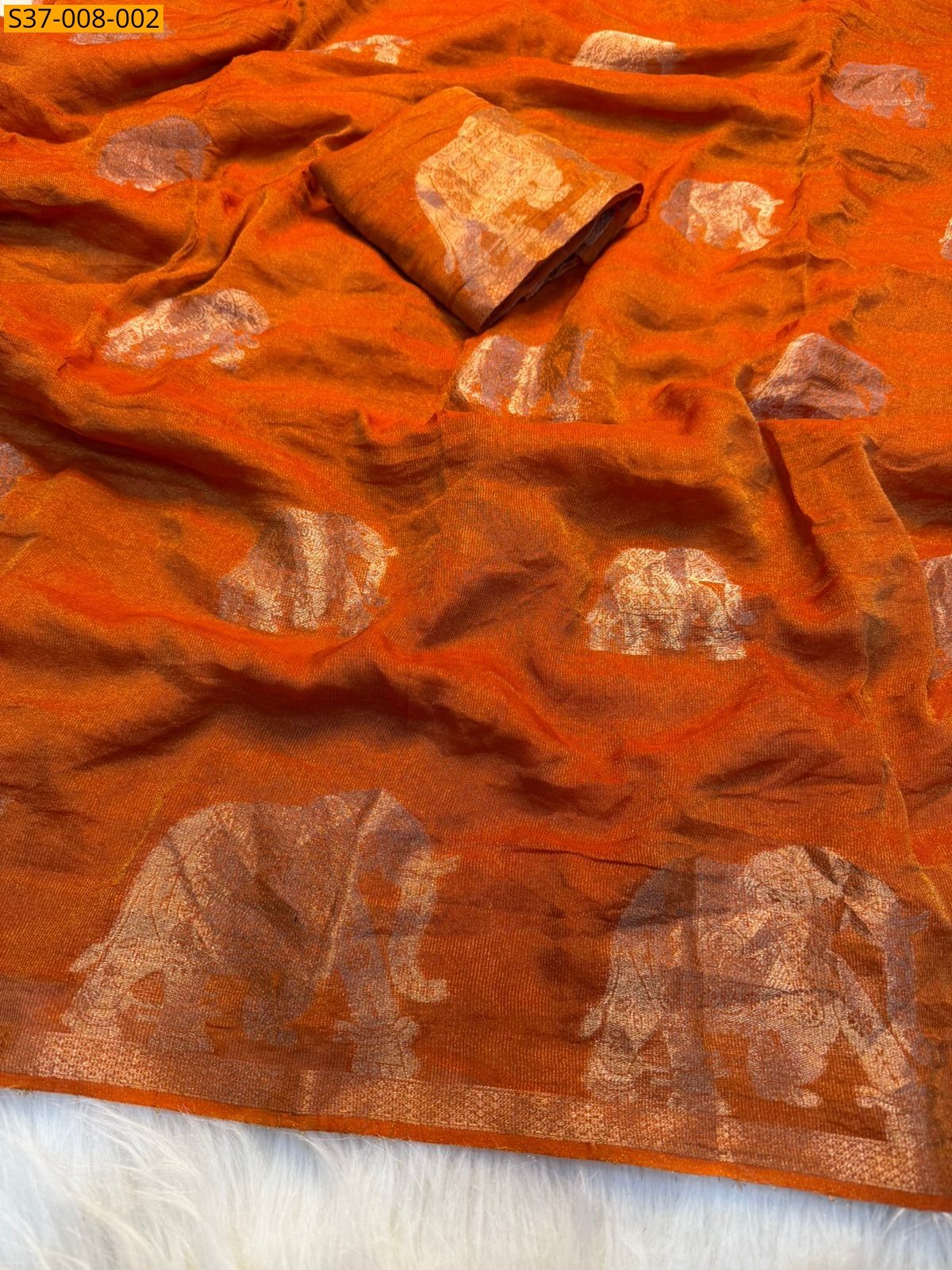 Orange Fancy Viscose tissue weaving Saree