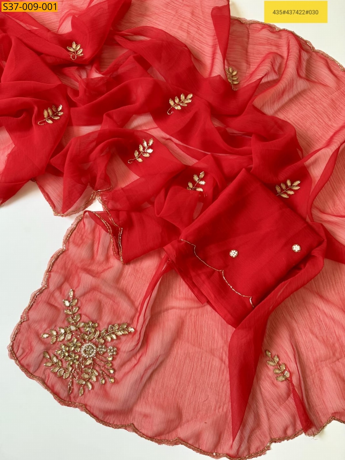 Red Fancy Ciffon handwork Light weight sarees 