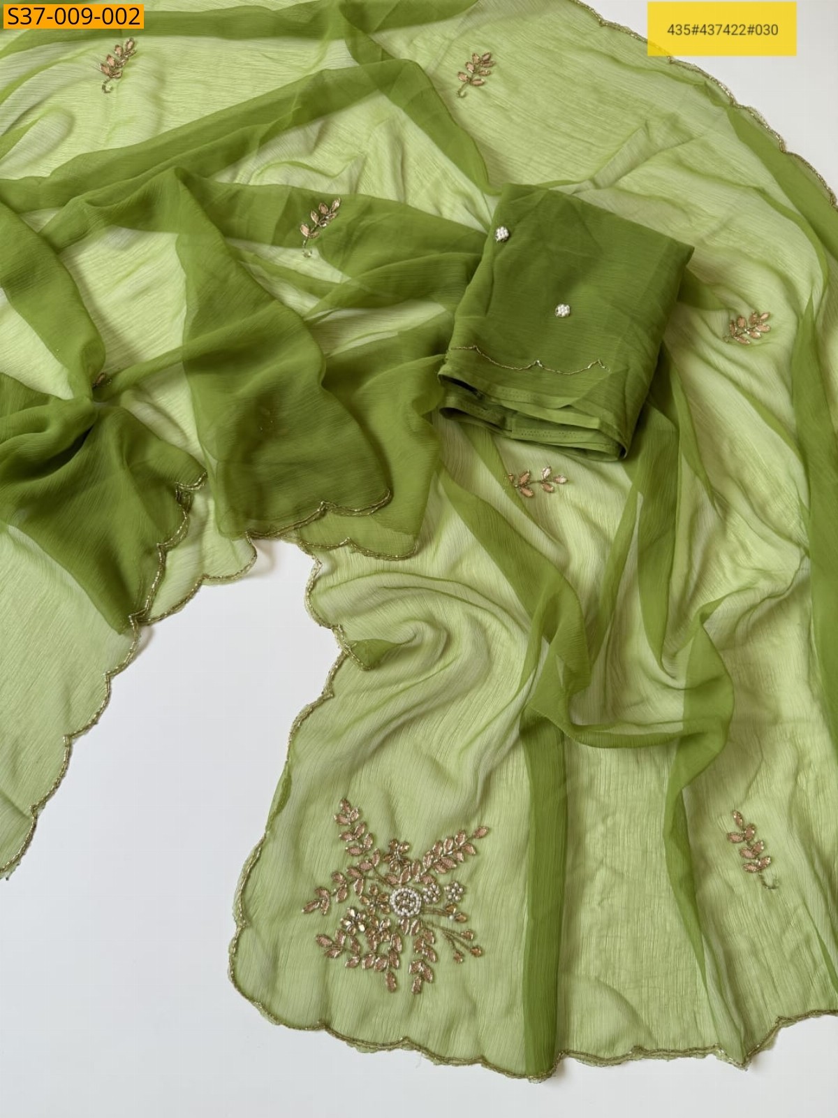 Green Fancy Ciffon handwork Light weight sarees 