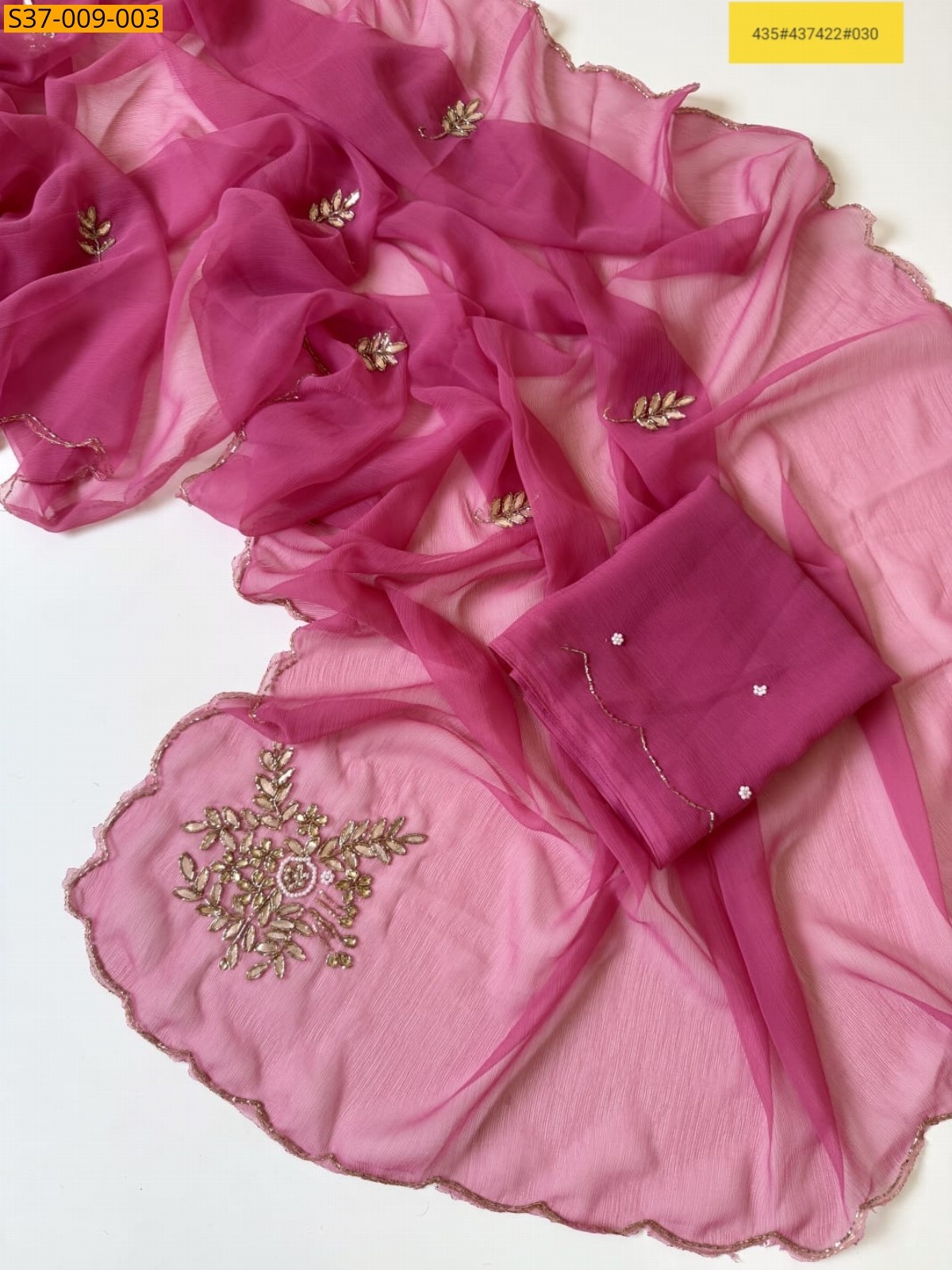Pink Fancy Ciffon handwork Light weight sarees 