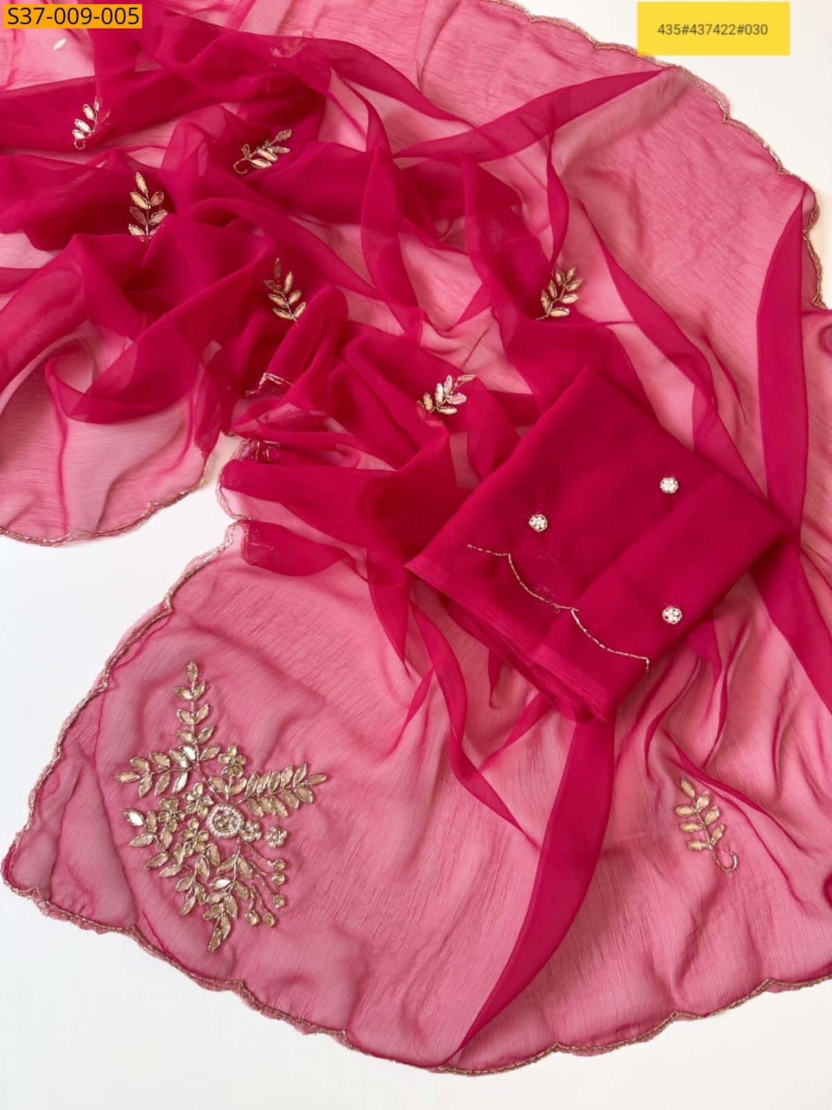 Rani Pink Fancy Ciffon handwork Light weight sarees 