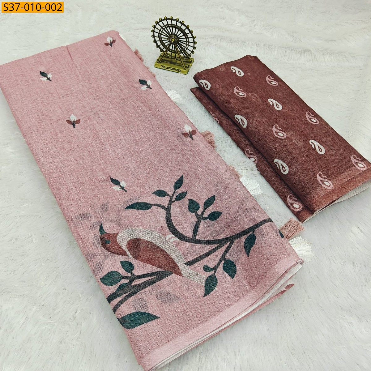 Onion Pink Fancy Linen Digital Print Saree