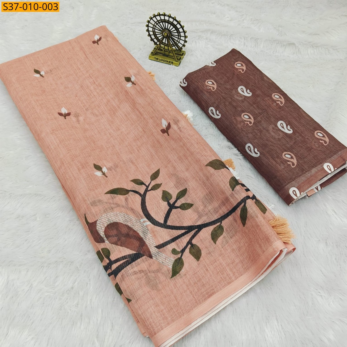 Peach Fancy Linen Digital Print Saree