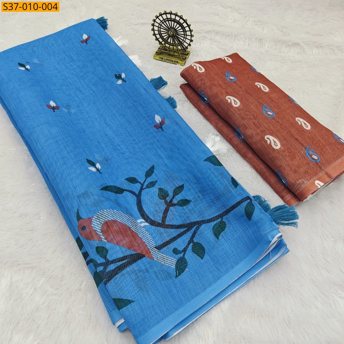 Blue Fancy Linen Digital Print Saree