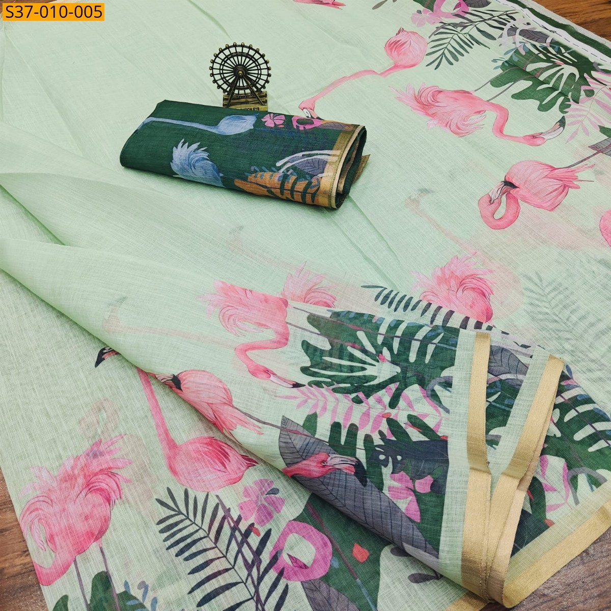 Green Fancy Linen Digital Print Saree
