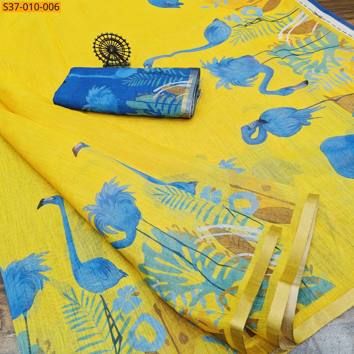 Yellow Fancy Linen Digital Print Saree