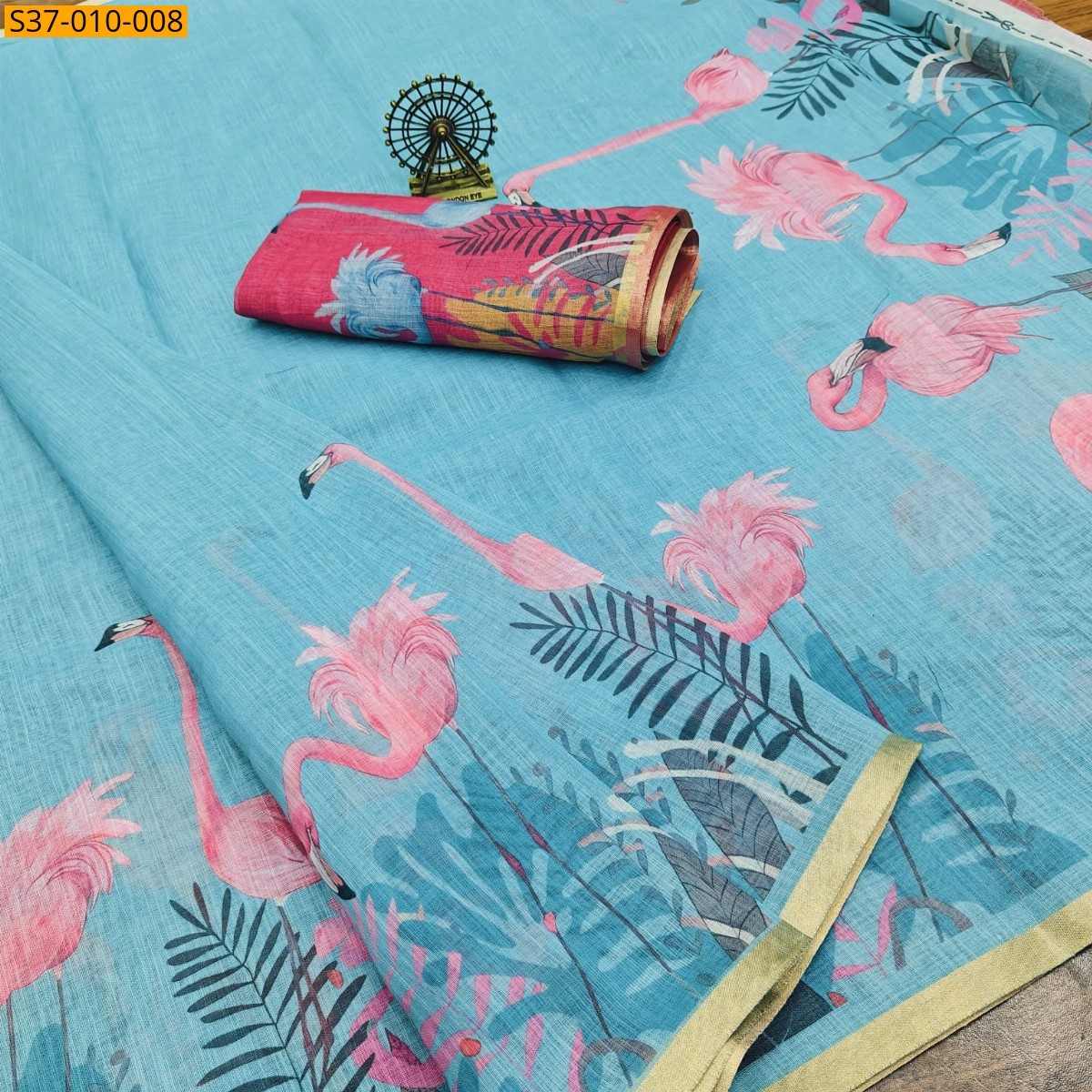 Sky Blue Fancy Linen Digital Print Saree