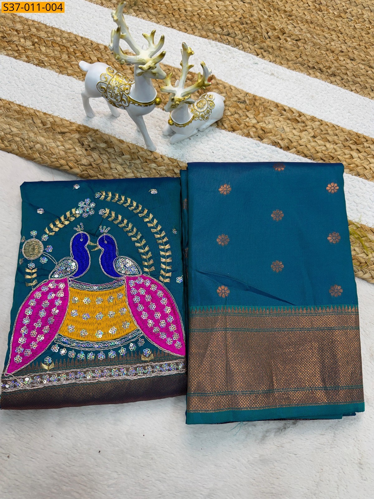 Peacock blue Fancy Weaving Silk Saree