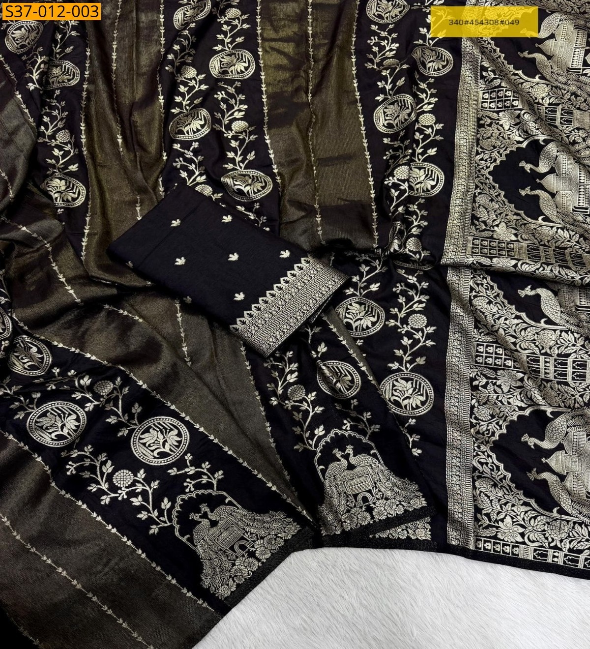 Black Fancy Crepe Khadi Cottan silk saree