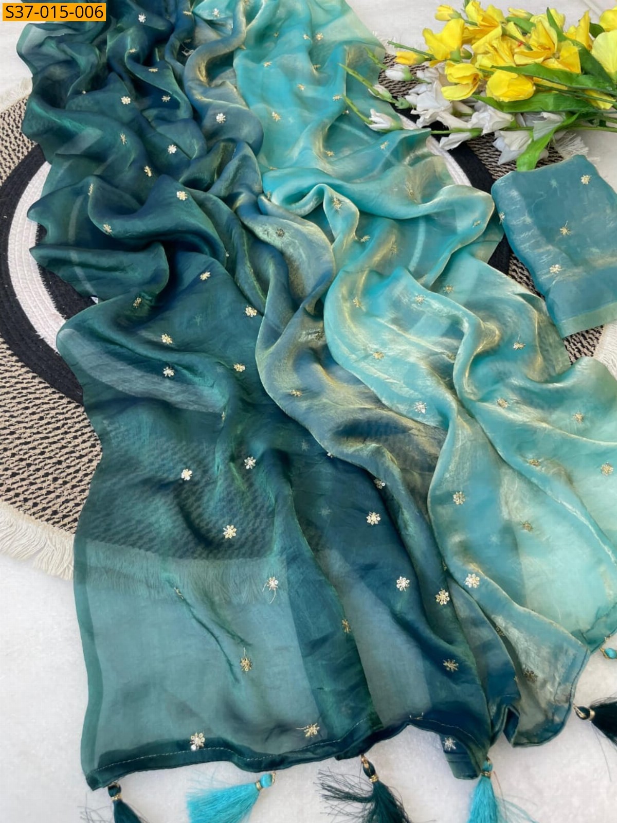 Green Fancy Fendy Satin Saree