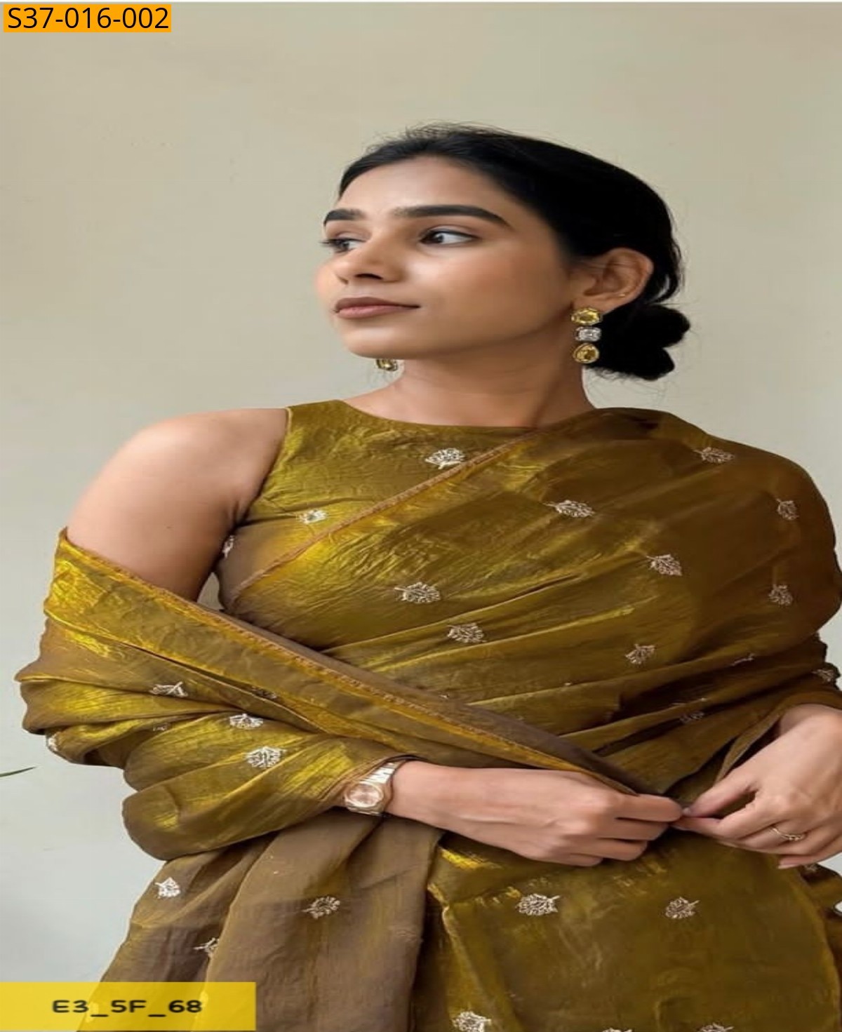 Gold Fancy Fendy Sattin Dual Shaded Saree