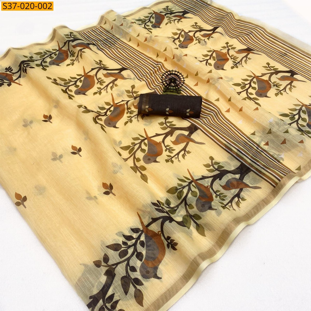 Sandal Fancy Soft Linen Cotton Saree