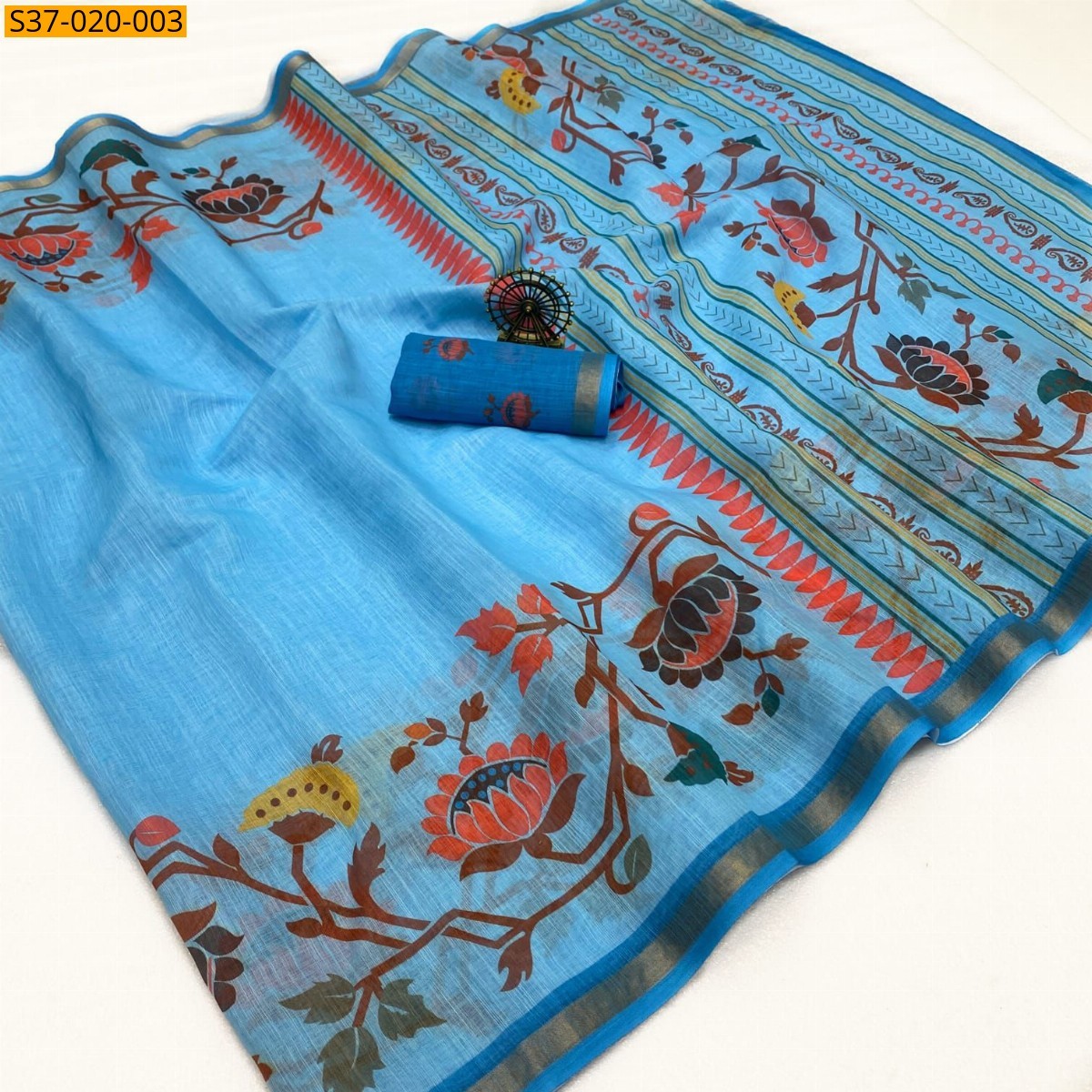 Blue Fancy Soft Linen Cotton Saree