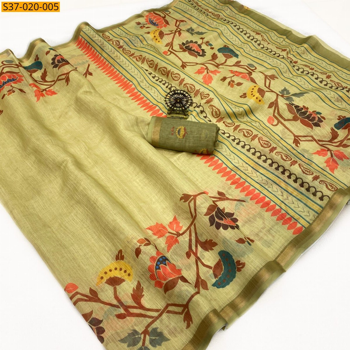 Green Fancy Soft Linen Cotton Saree