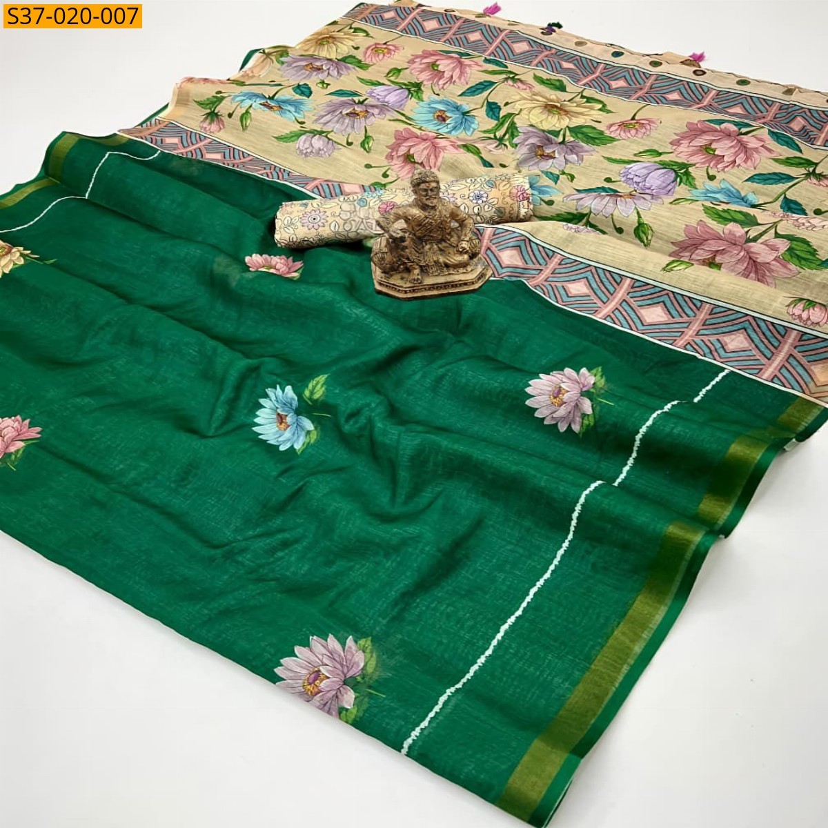 Green Fancy Soft Linen Cotton Saree
