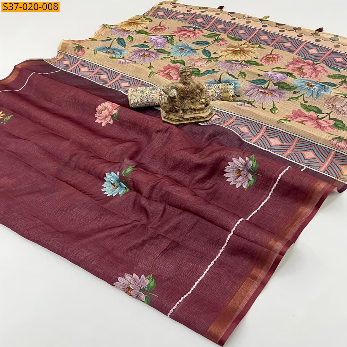 Maroon Fancy Soft Linen Cotton Saree