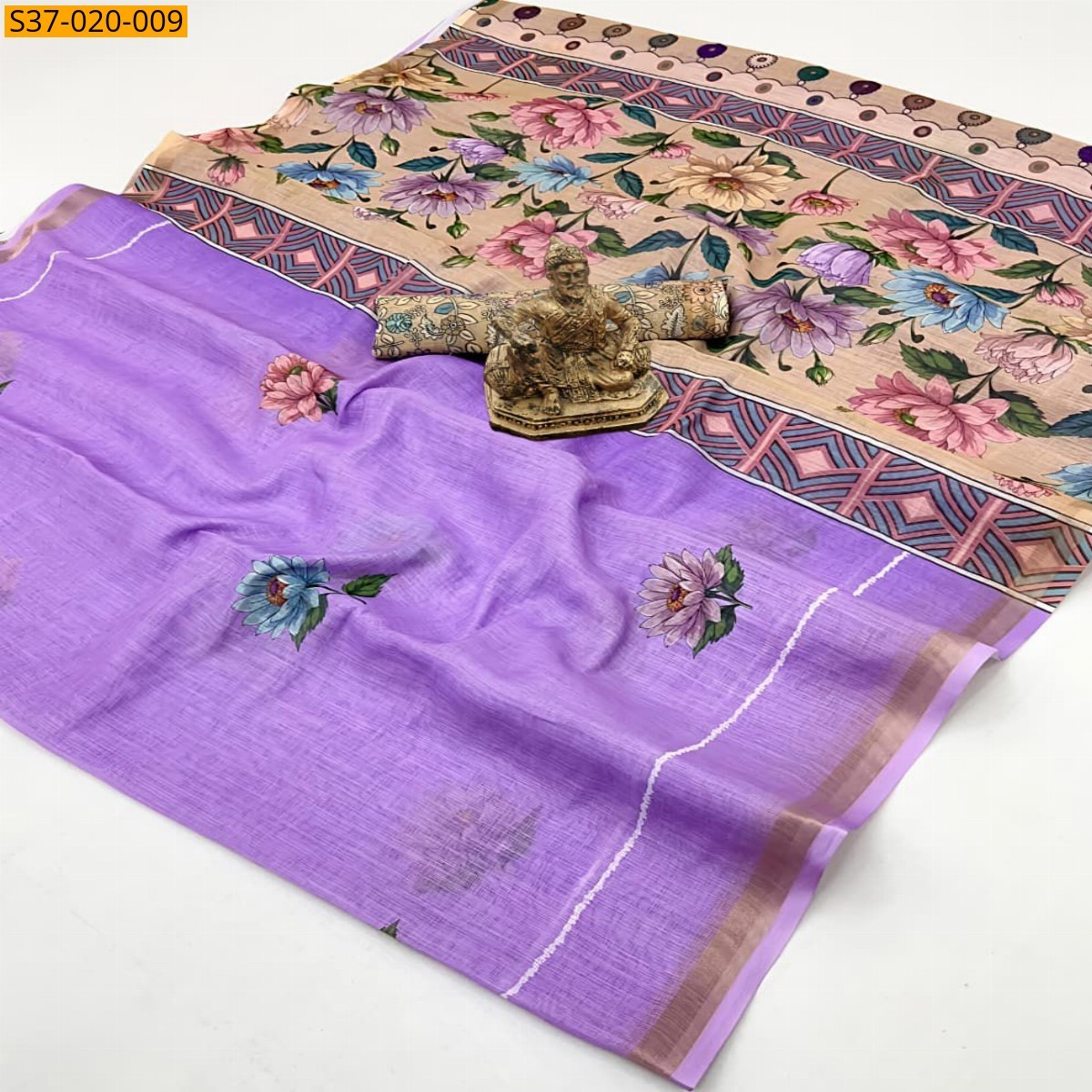 Lavender Fancy Soft Linen Cotton Saree