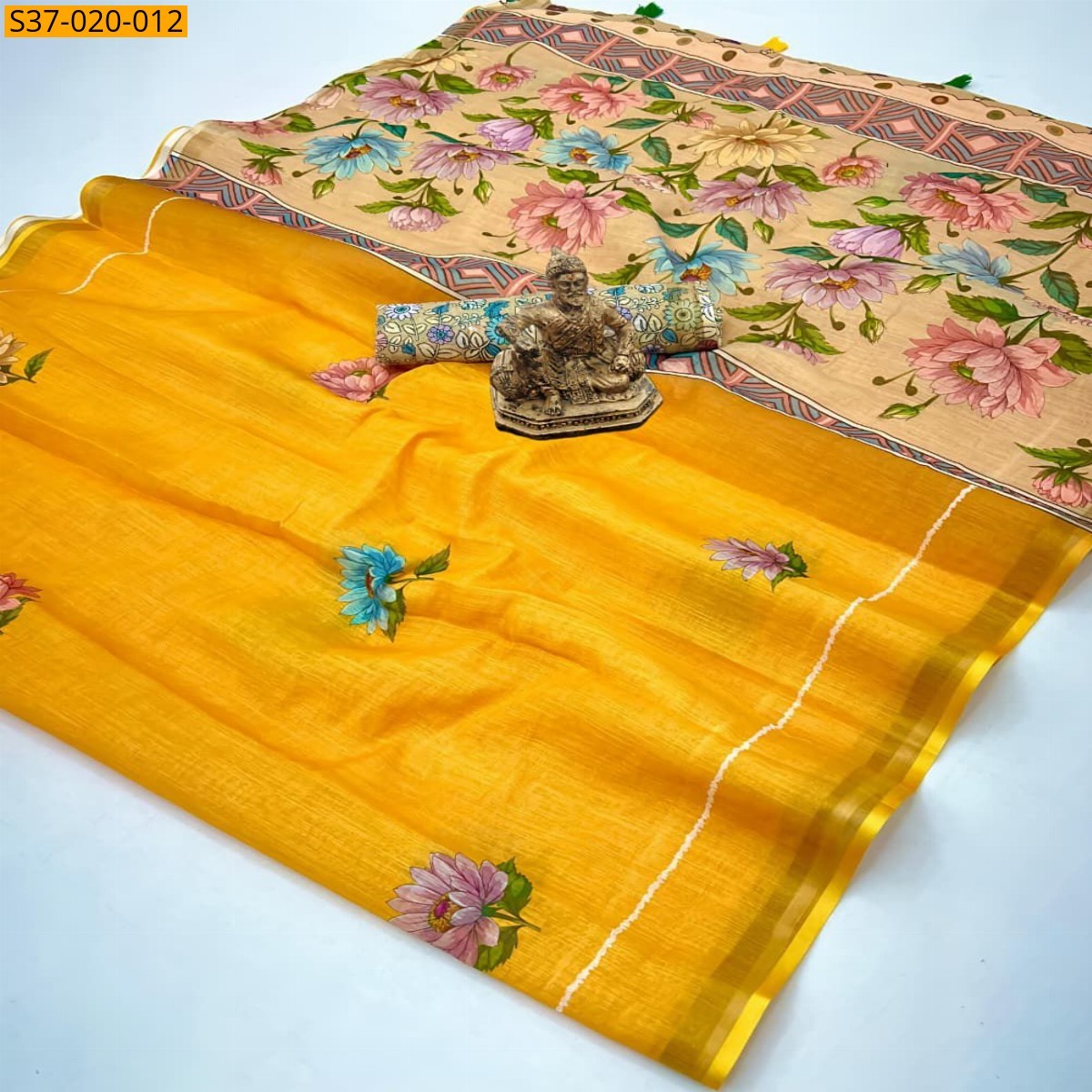 Yellow Fancy Soft Linen Cotton Saree