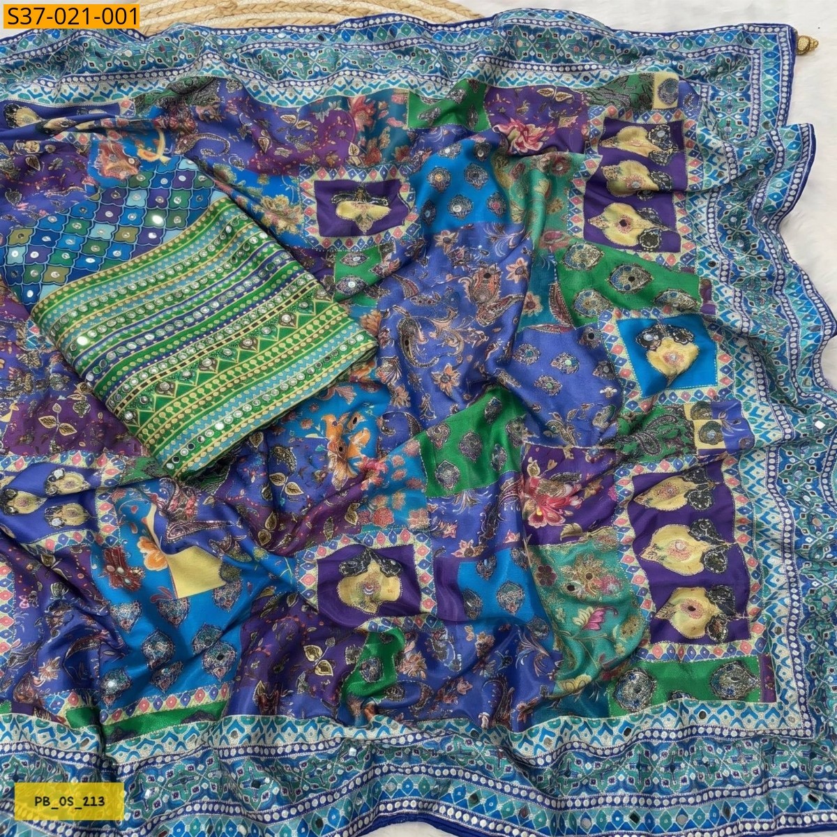 Blue Fancy chinnon  Saree