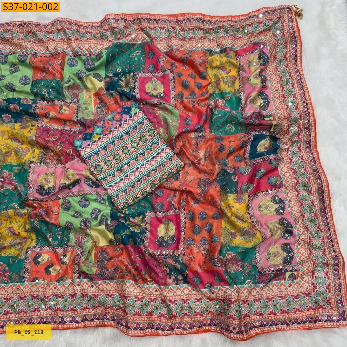 Multi Color Fancy chinnon  Saree