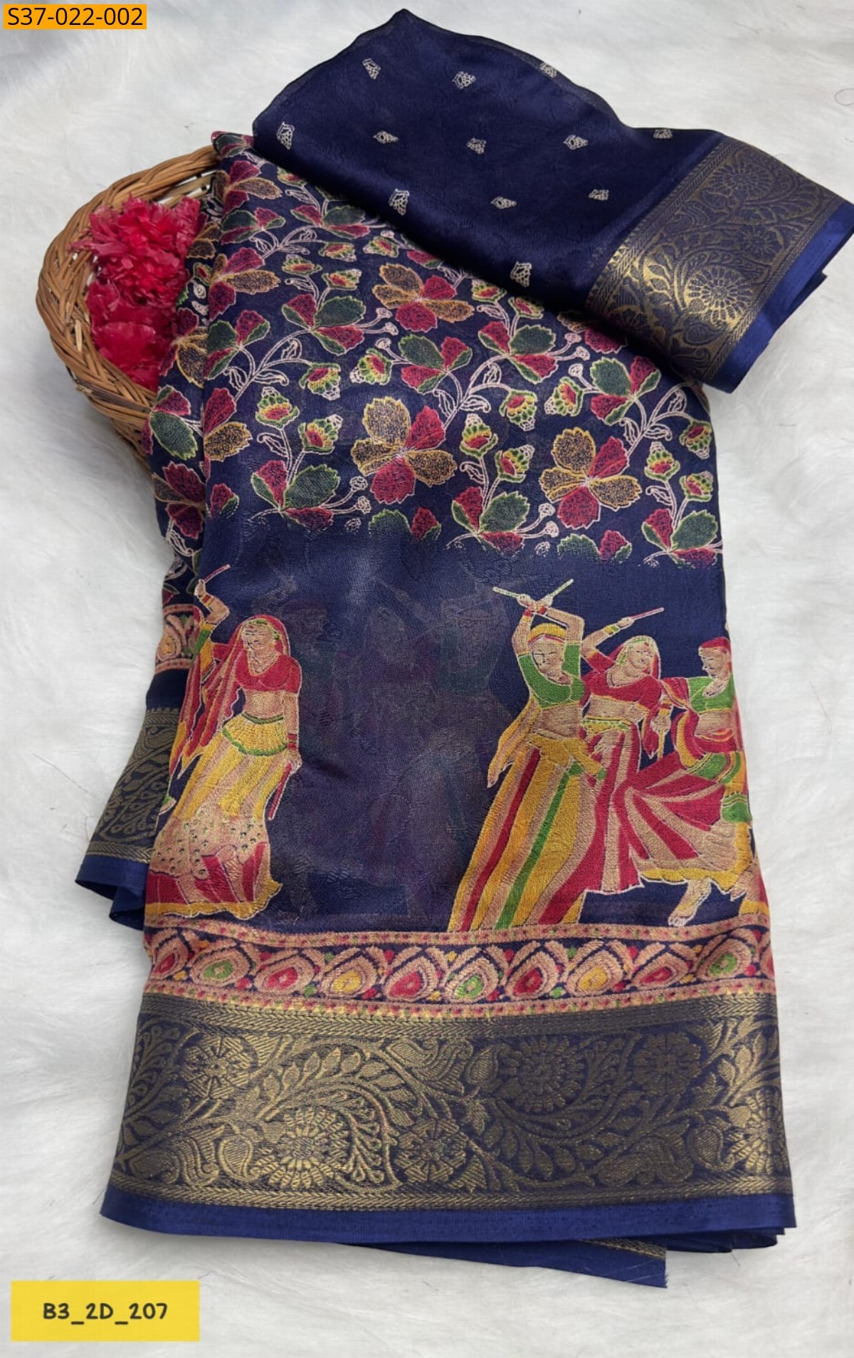 Navy Blue Fancy Massmellow Saree
