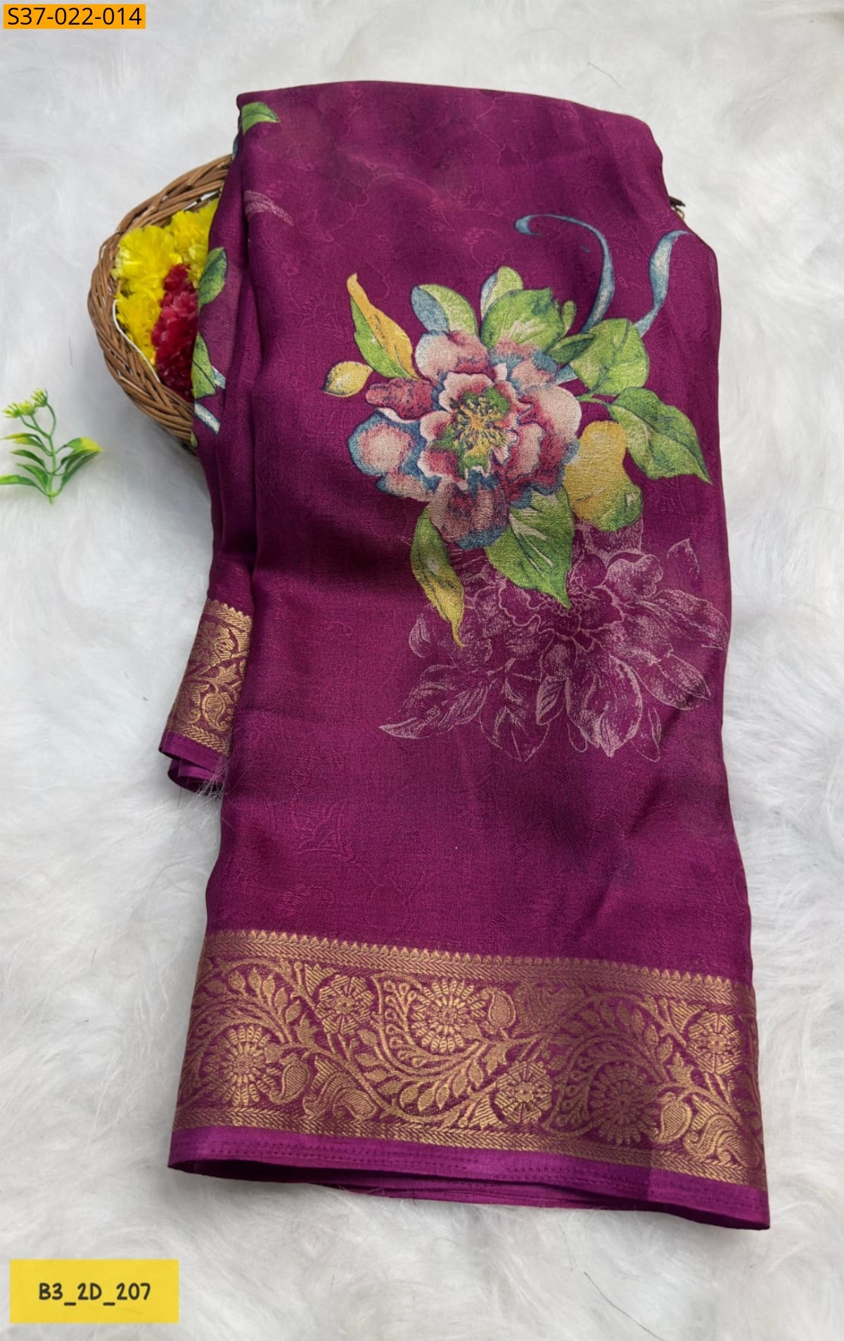Megenta Fancy Massmellow Saree
