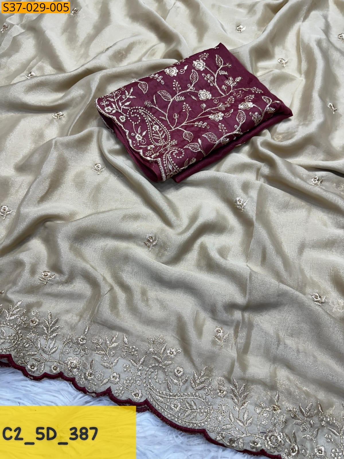 Beige Fancy Star Georgette Sarees