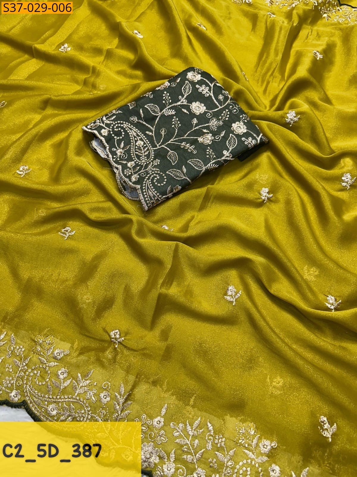 Olive Fancy Star Georgette Sarees
