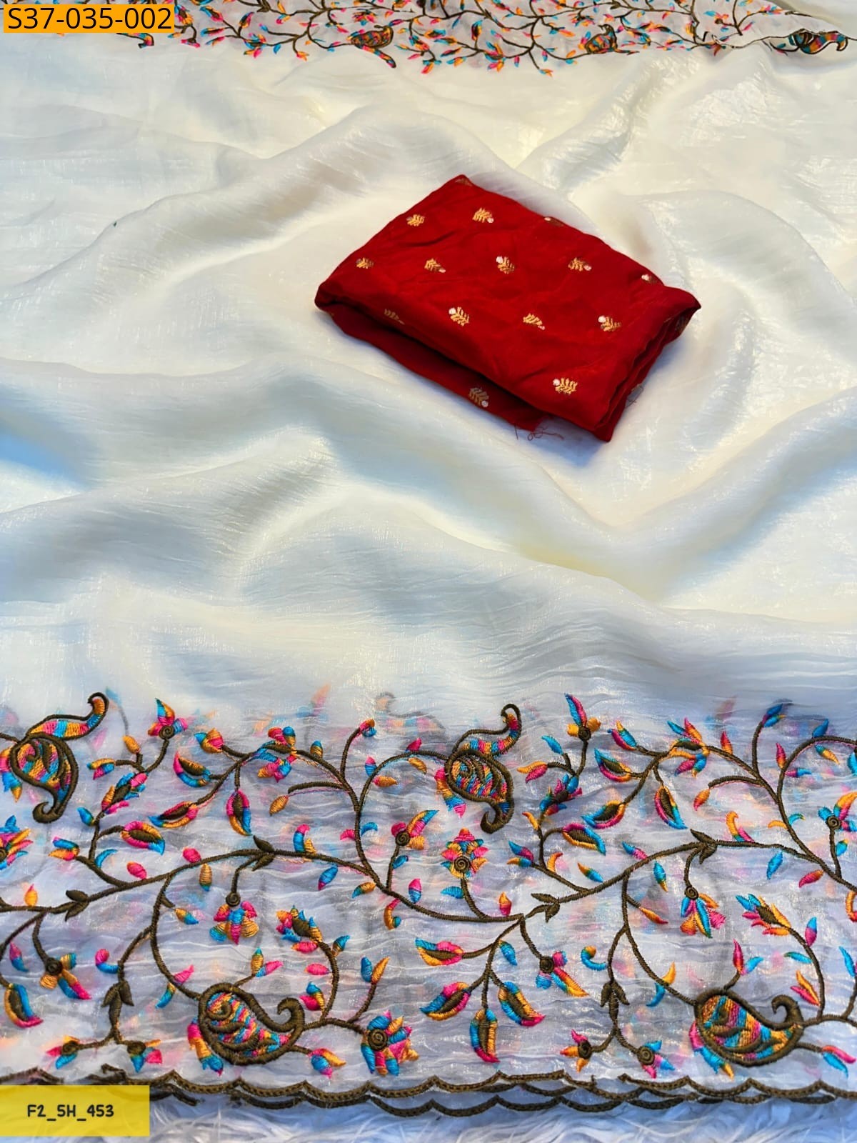 White Fancy crunchy silk saree