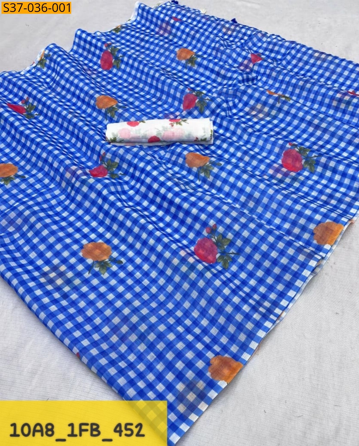 Blue Fancy Linen cotton with digital printed Sarees