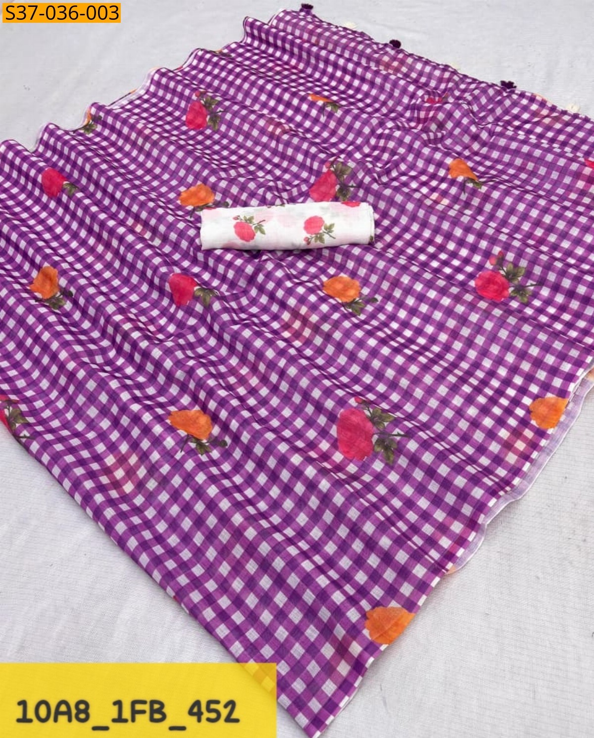 Purple Fancy Linen cotton with digital printed Sarees