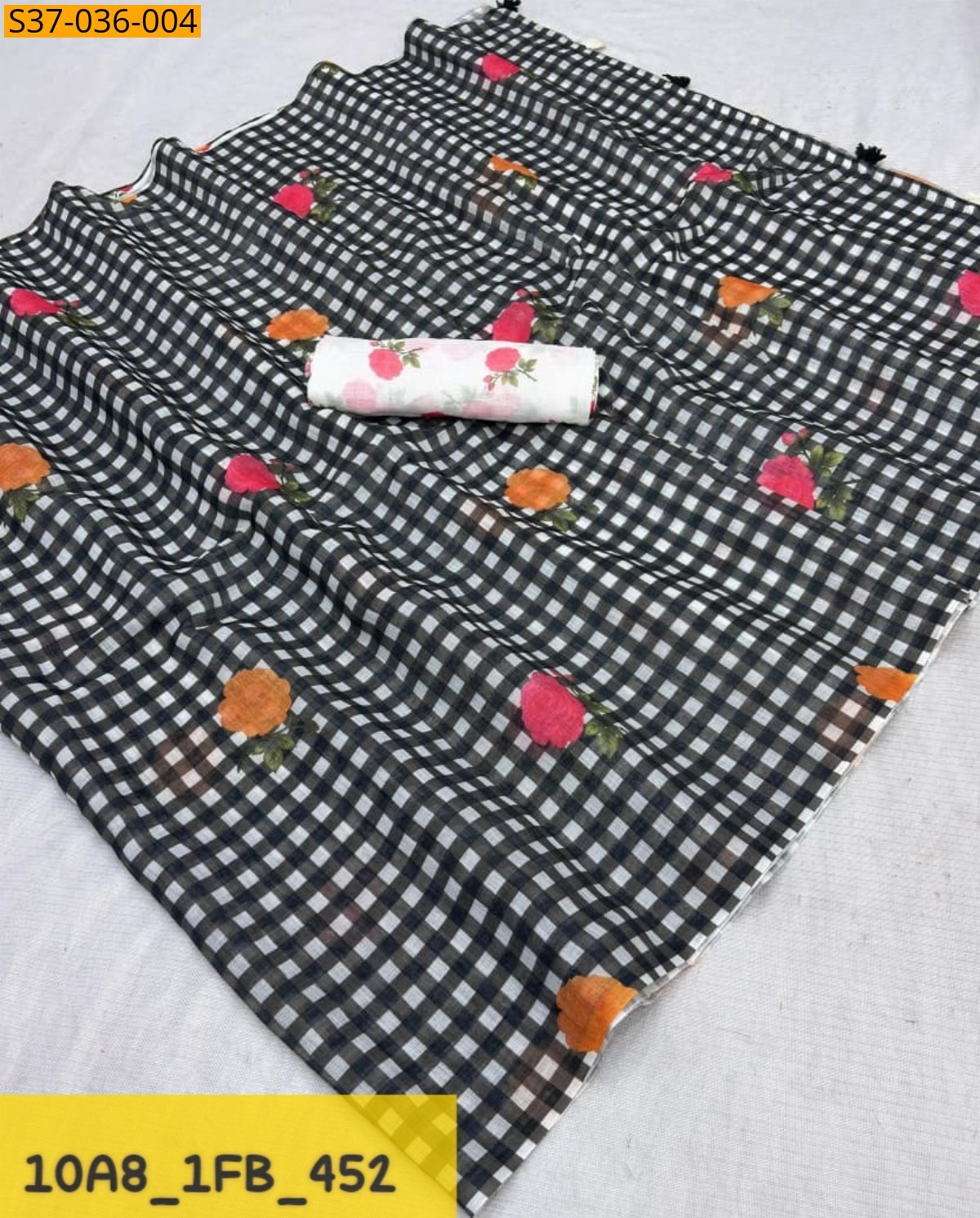 Black Fancy Linen cotton with digital printed Sarees