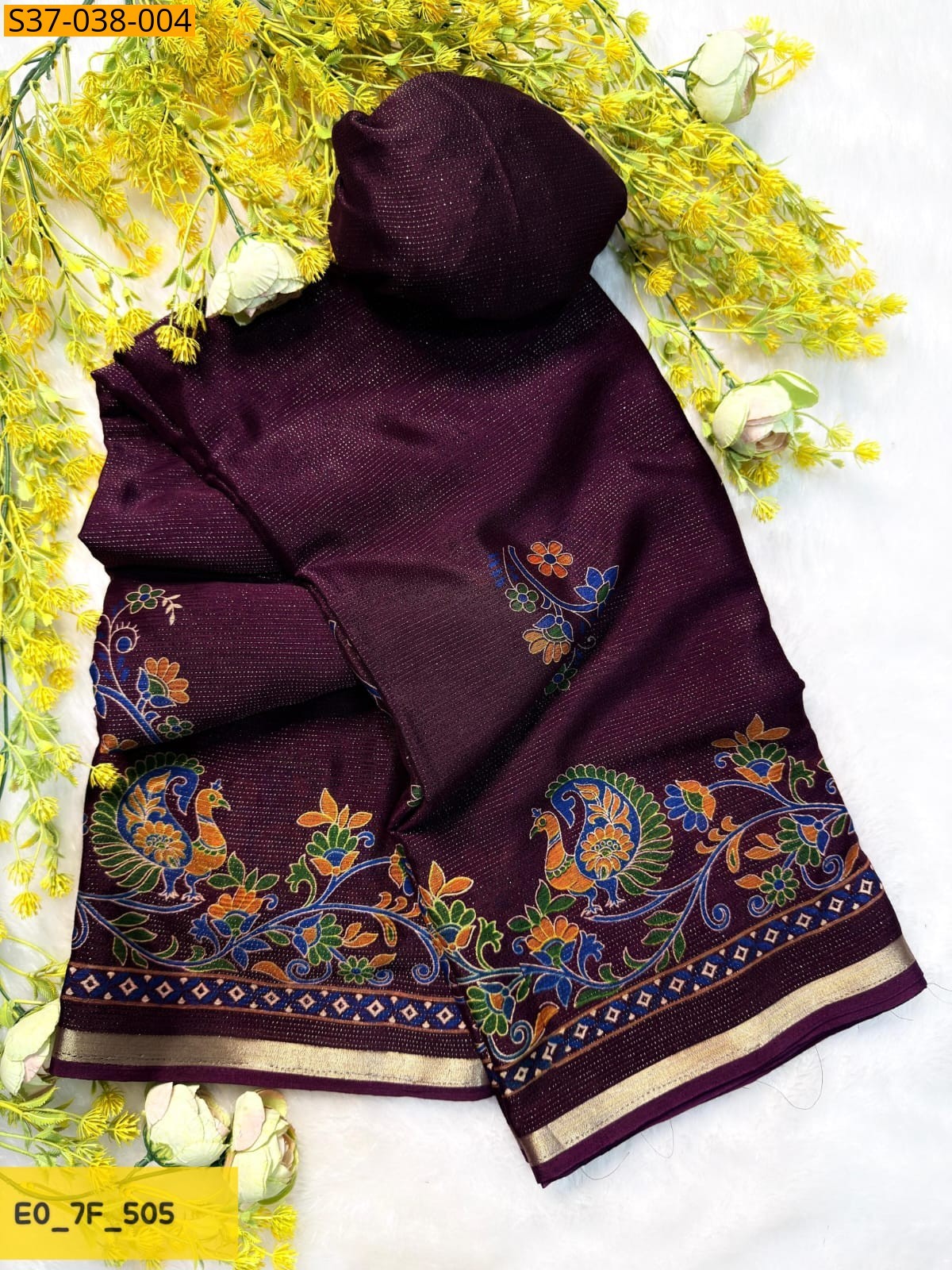 Dark Wine Fancy chinon silk Sarees