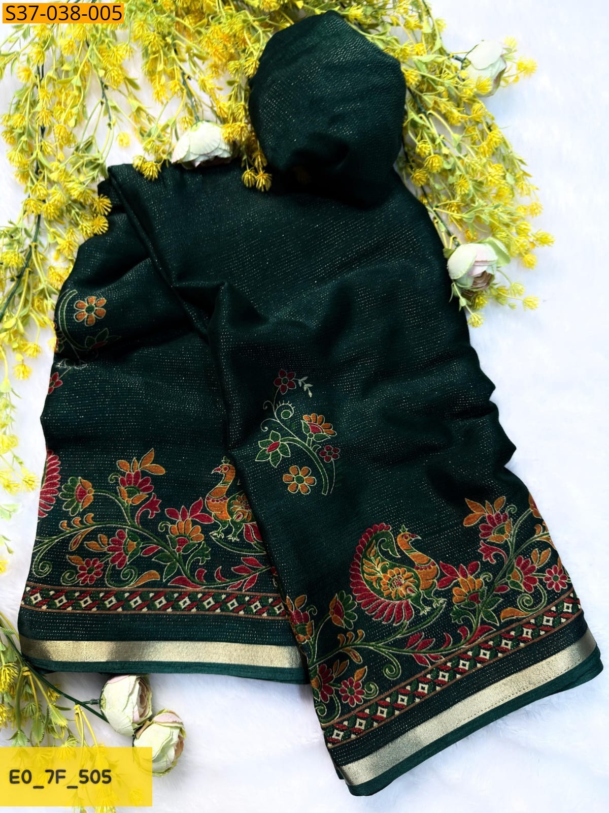 Green Fancy chinon silk Sarees