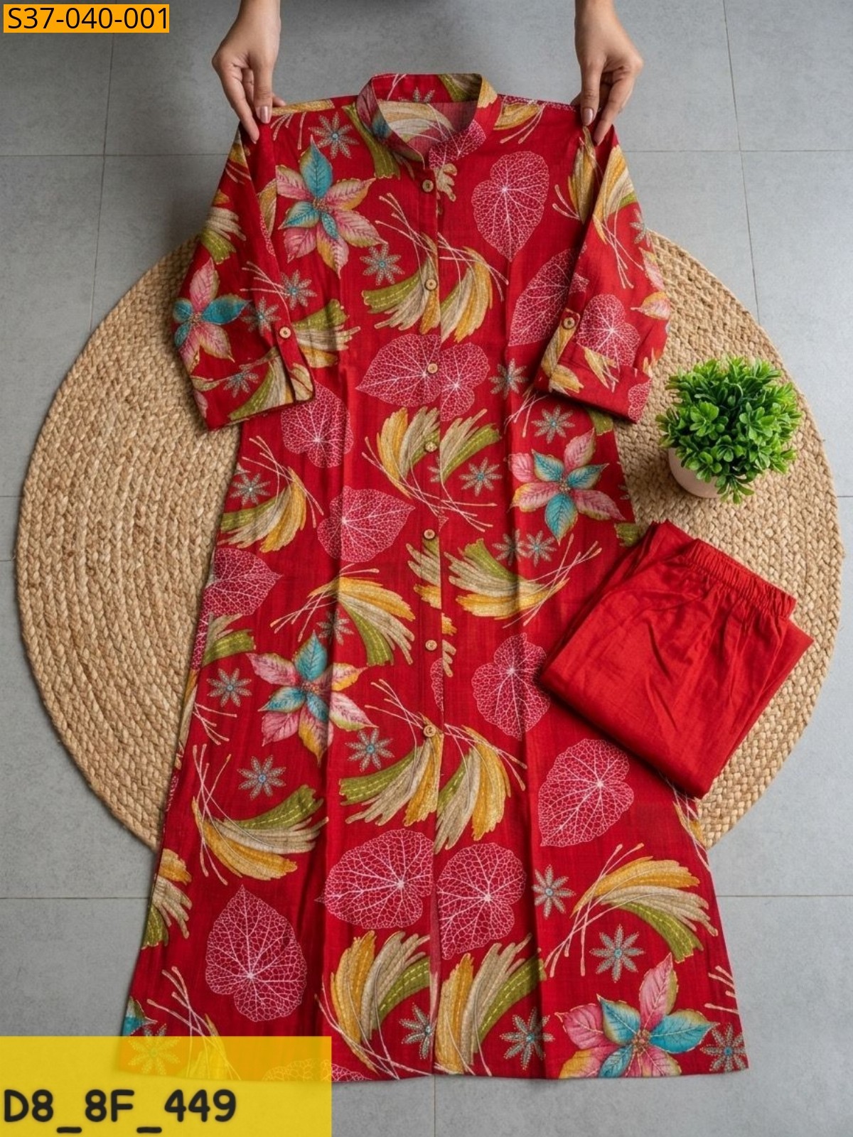 Red Fancy Cotton Kurta and Pant set