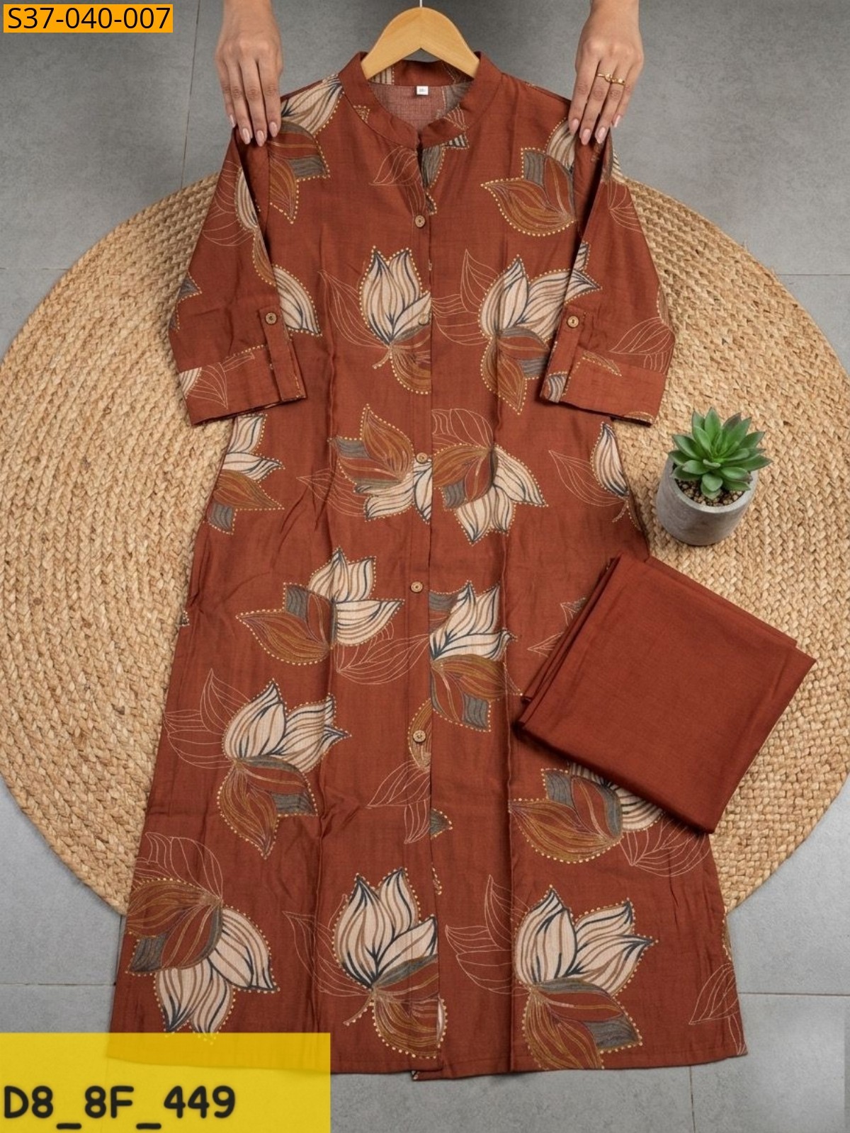 Brown Fancy Cotton Kurta and Pant set