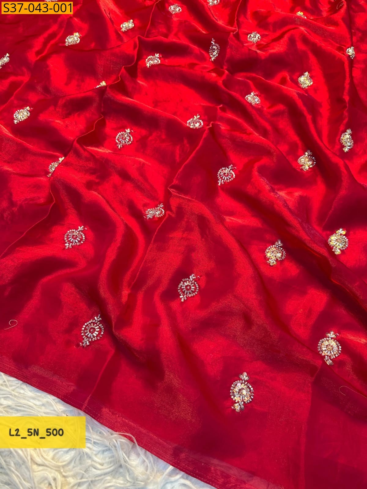 Red Fancy Fendy satin Saree