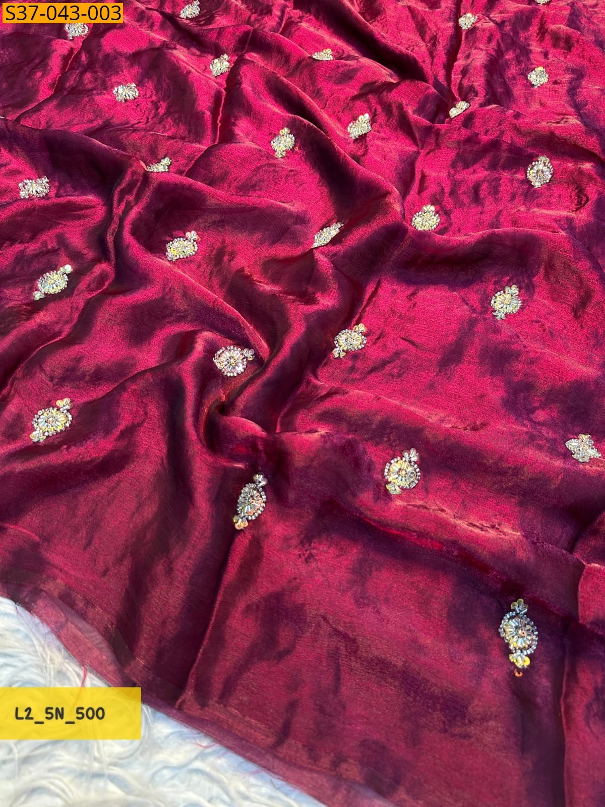 Burgundy Fancy Fendy satin Saree