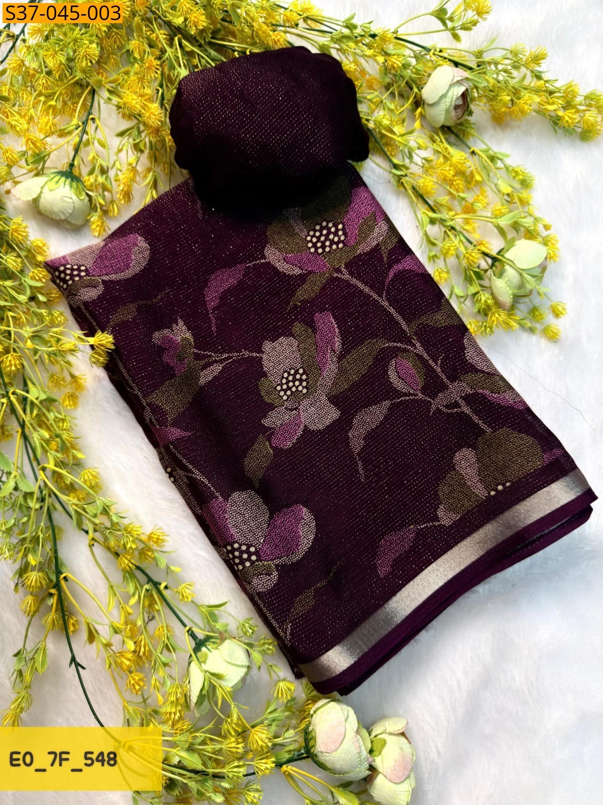 Dark Maroon Fancy chinon silk Saree