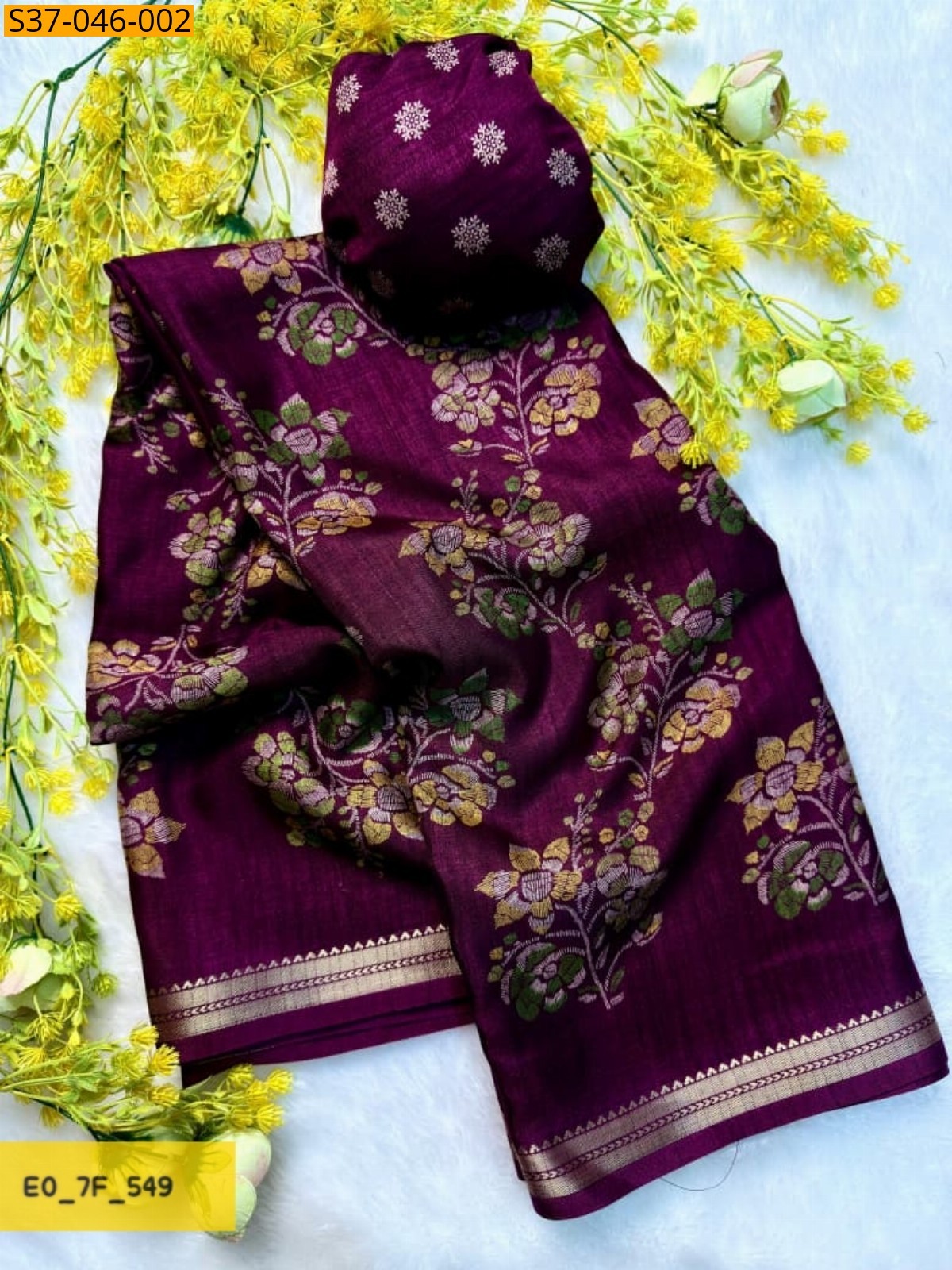 Burgundy Fancy Tussar Saree
