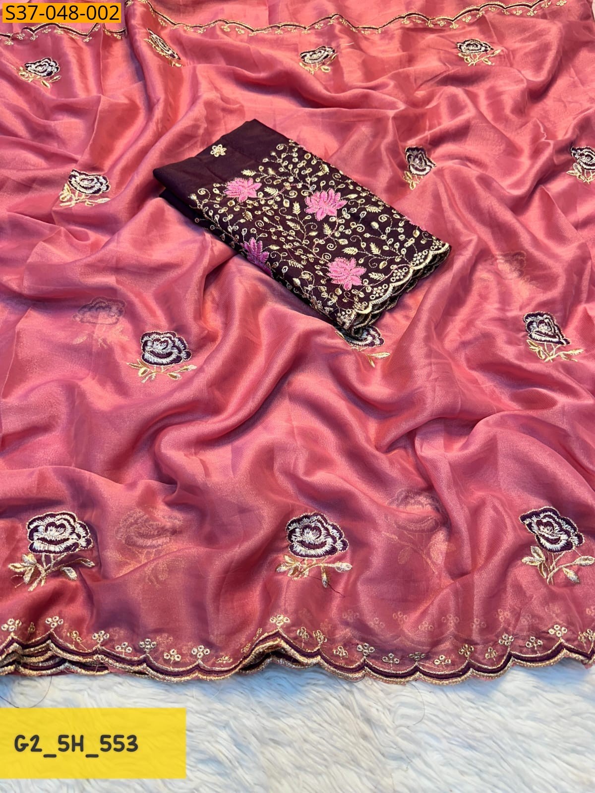 Peach Fancy star georgette sarees